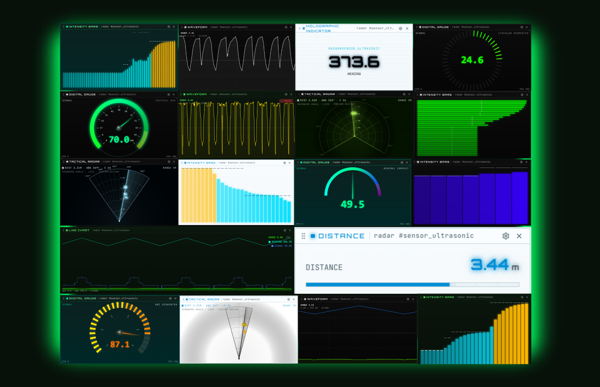 XAATEX widget library with radar, gauge, waveform and chart widgets
